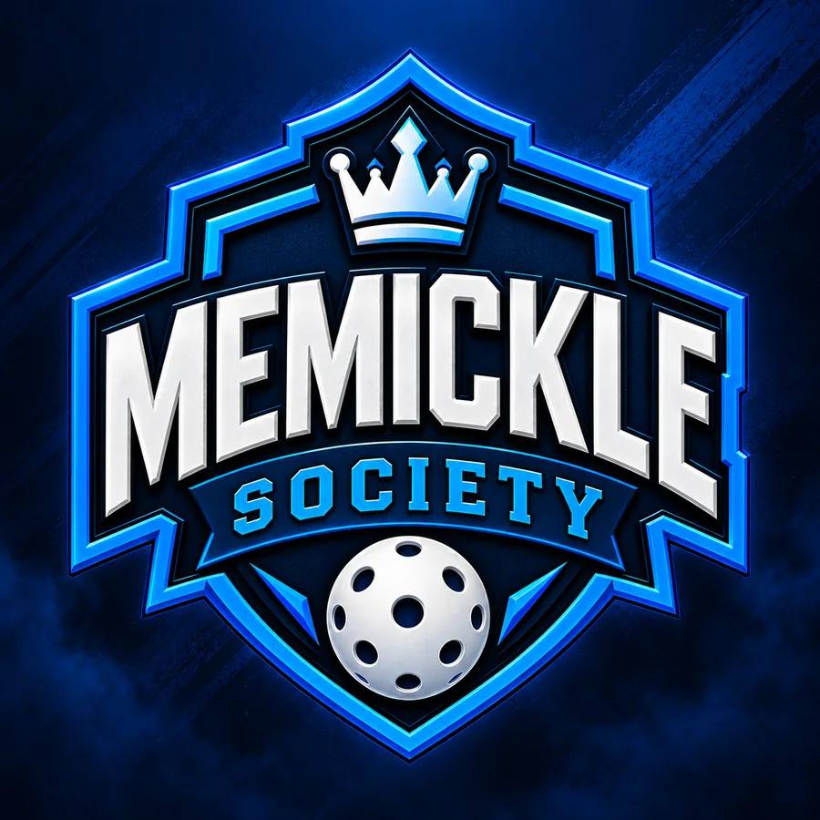Memickle Society crest: a crowned shield with a pickleball
